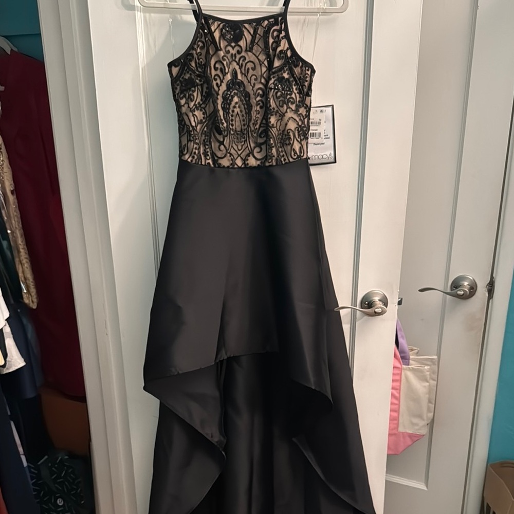 Elegant Black and Beige High-Low Dress